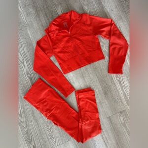 Women's Red Zip-Up Set